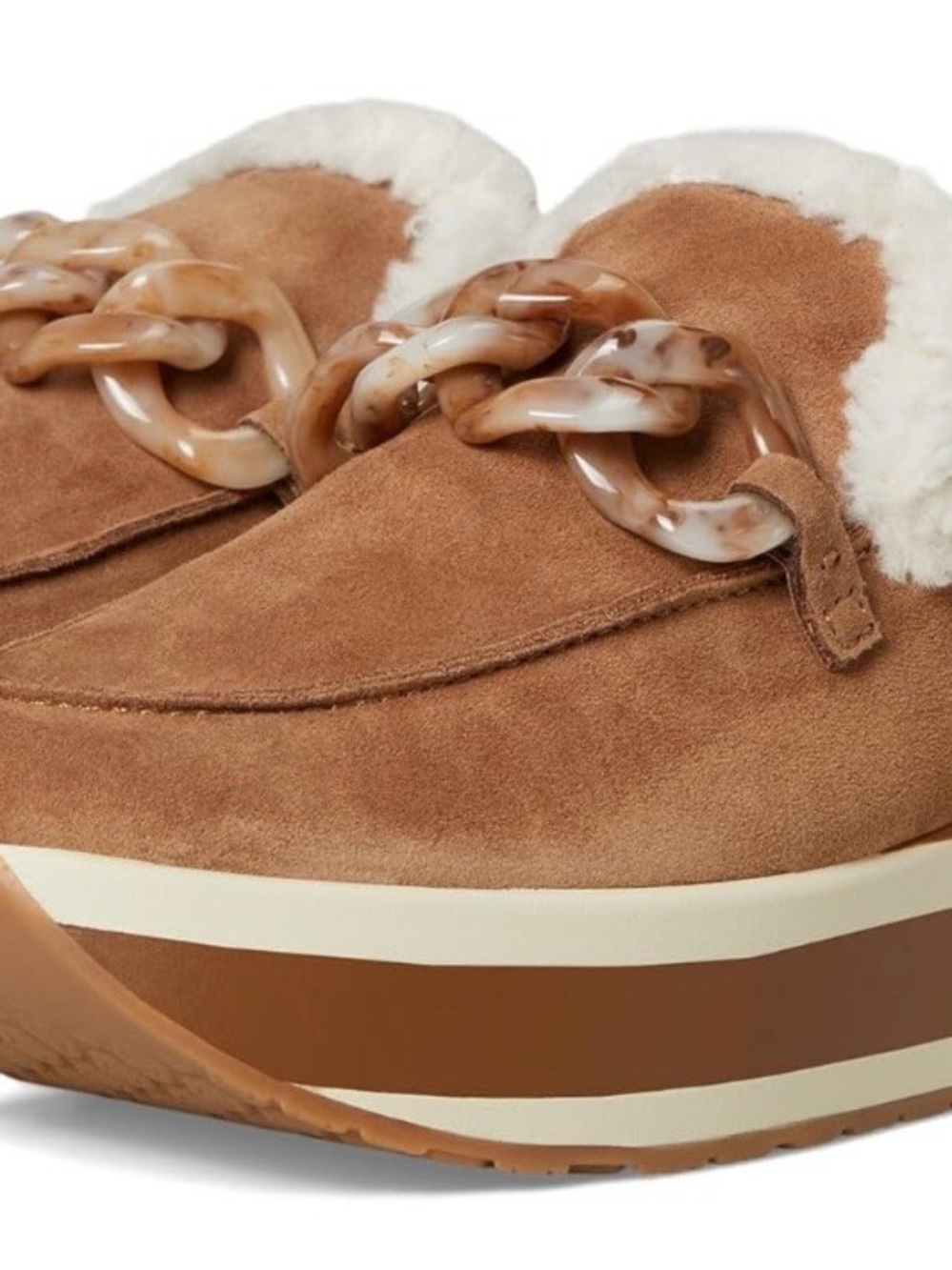 Women's Dolce Vita Jamey Tan Suede Platform Loafers with Shearling Trim Sz 7.5